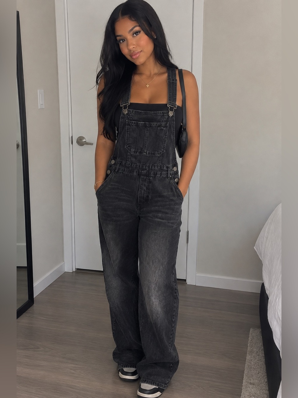 Bethany Mota Black Slim Straight Denim Overalls